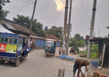 সড়কের মাঝে বিদ্যুতের খুঁটি রেখে নির্মাণকাজ সম্পন্ন :Tnntv24